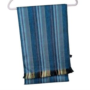 Shupaca Blue-tini alpaca scarf Handmade in Ecuador striped fringe outerwear OS